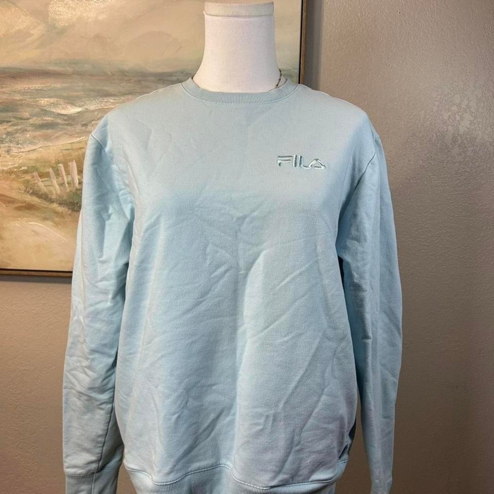 FILA Baby Blue Crewneck Sweatshirt Embroidered Logo‎ Size M